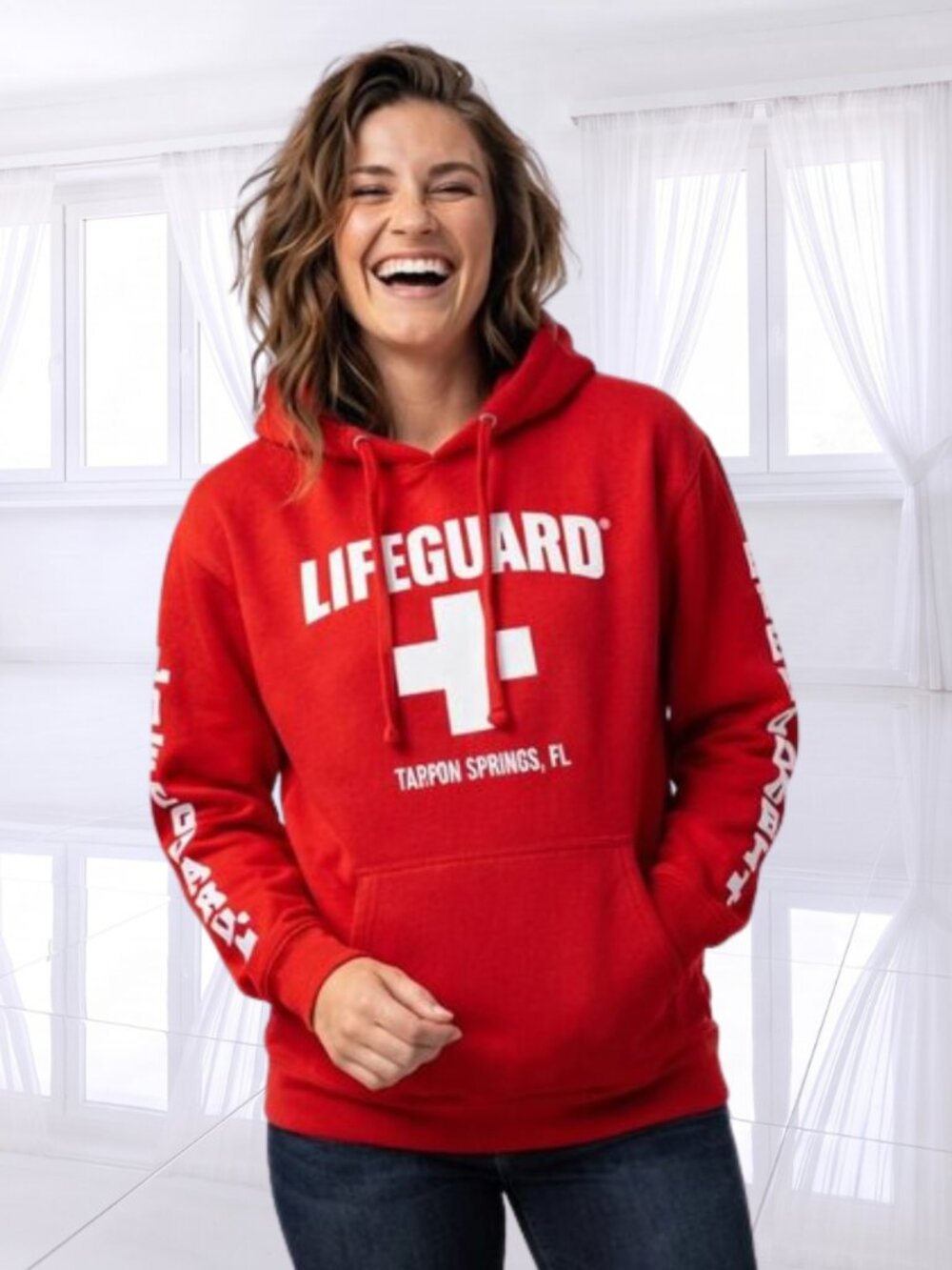 Officially Licensed LIFEGUARD Hoodie Tarpon Springs FL Red M Cotton Sweatshirt
